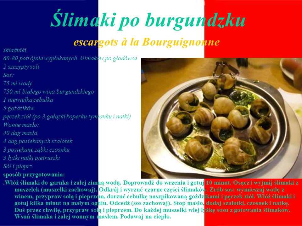 Ślimaki po burgundzku escargots à la Bourguignonne składniki