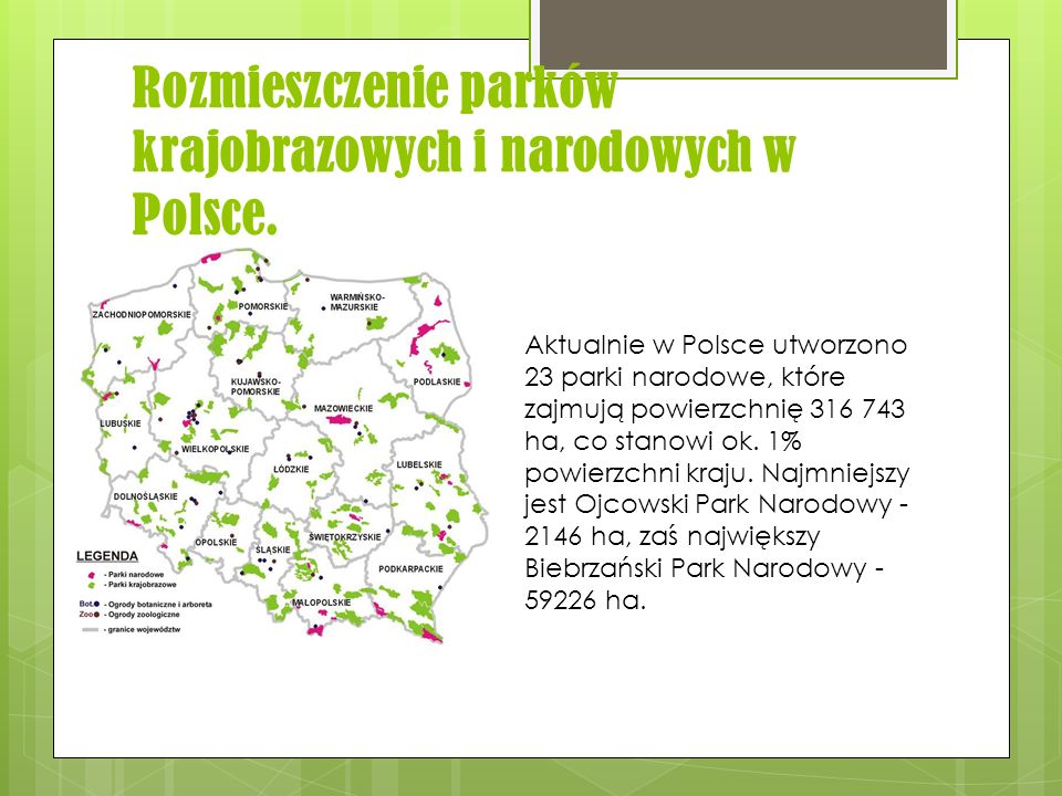 Rozmieszczenie parków krajobrazowych i narodowych w Polsce.