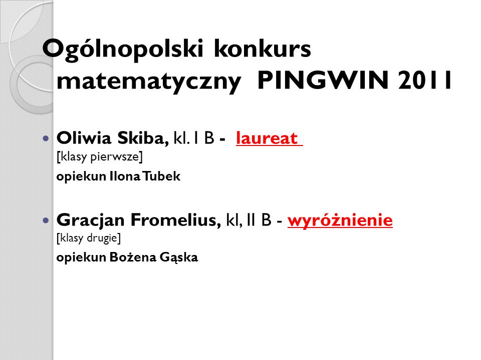 Ogólnopolski konkurs matematyczny PINGWIN 2011