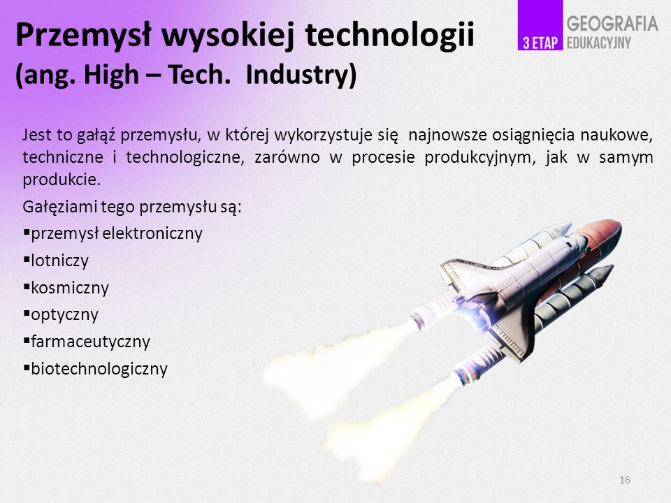 Przemysł wysokiej technologii (ang. High – Tech. Industry)