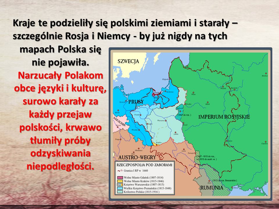 Kraje te podzieliły się polskimi ziemiami i starały – szczególnie Rosja i Niemcy - by już nigdy na tych