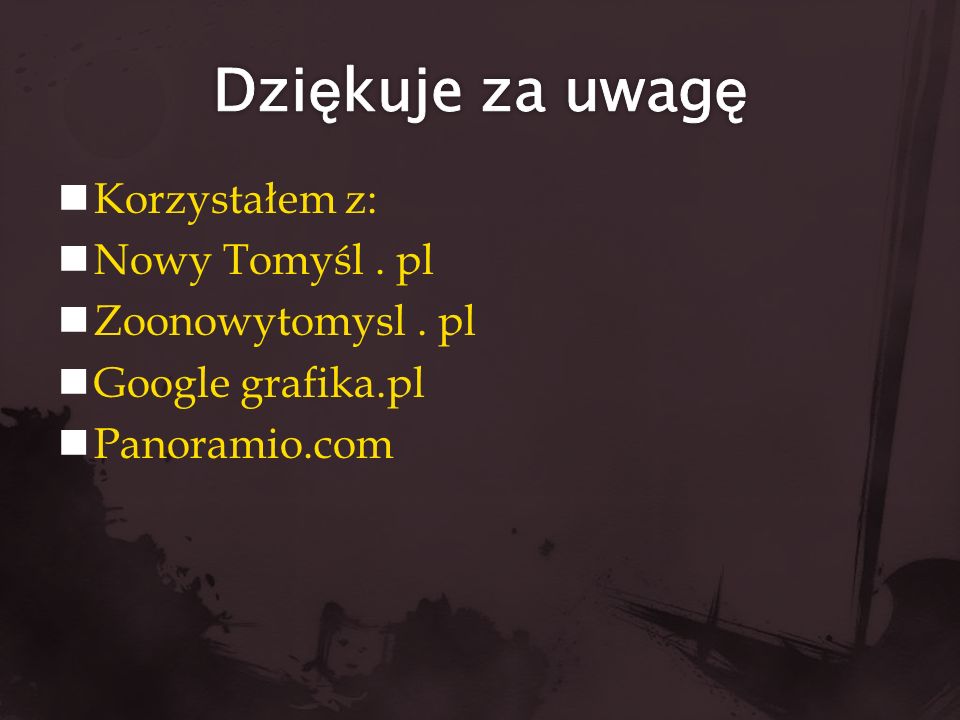 Dziękuje za uwagę Korzystałem z: Nowy Tomyśl . pl Zoonowytomysl . pl