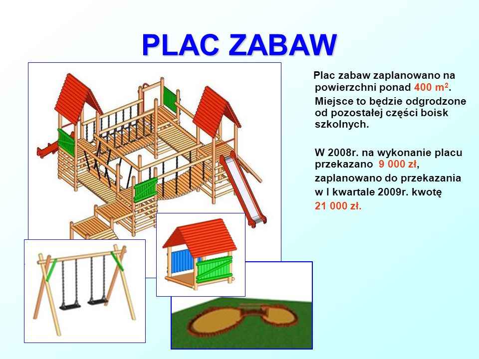 PLAC ZABAW Plac zabaw zaplanowano na powierzchni ponad 400 m2.