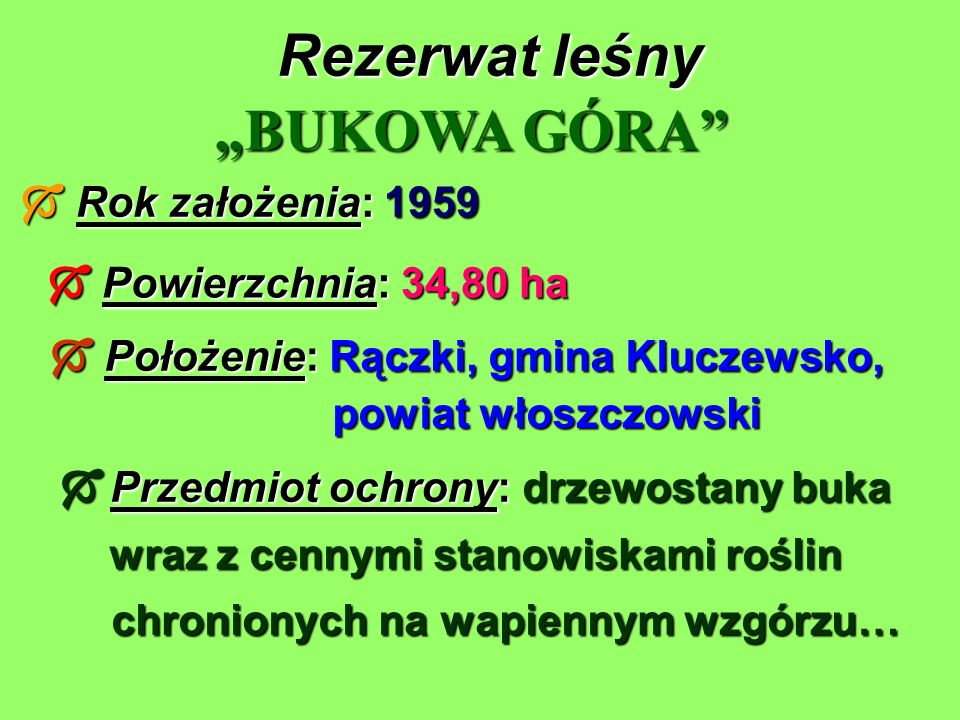 Rezerwat leśny „BUKOWA GÓRA  Rok założenia: 1959