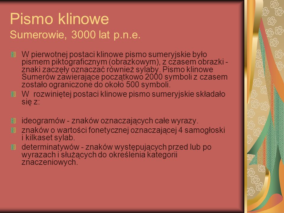Pismo klinowe Sumerowie, 3000 lat p.n.e.