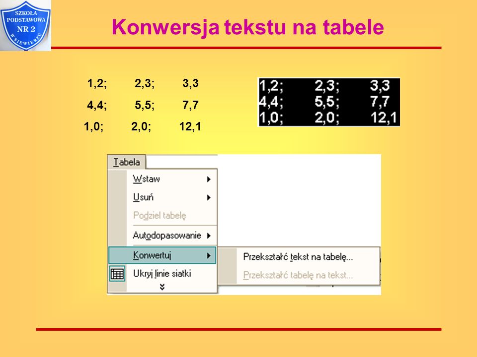 Konwersja tekstu na tabele