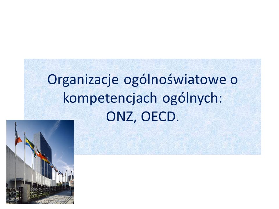Organizacje ogólnoświatowe o kompetencjach ogólnych: ONZ, OECD.