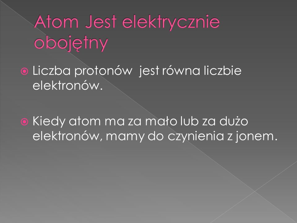 Atom Jest elektrycznie obojętny