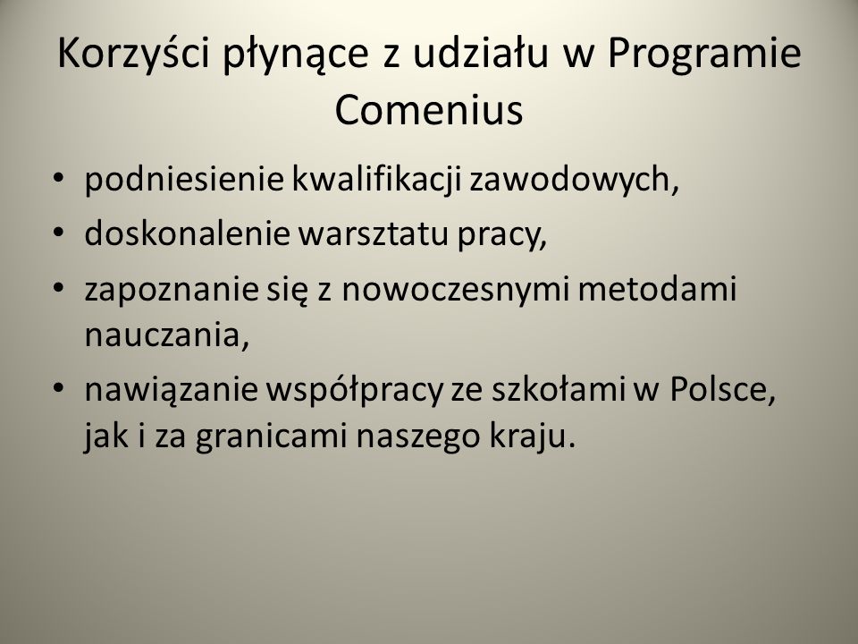 Korzyści płynące z udziału w Programie Comenius