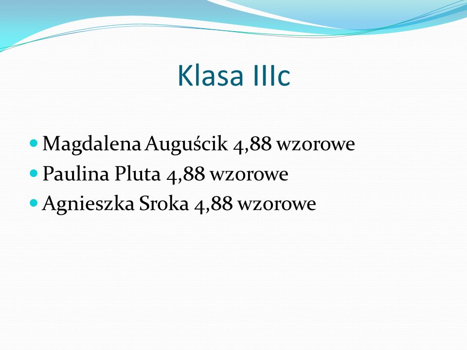 Klasa IIIc Magdalena Auguścik 4,88 wzorowe Paulina Pluta 4,88 wzorowe