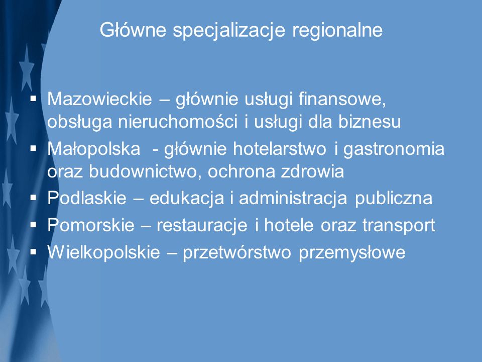 Główne specjalizacje regionalne