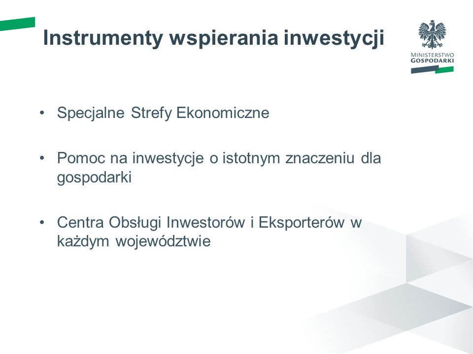 Instrumenty wspierania inwestycji