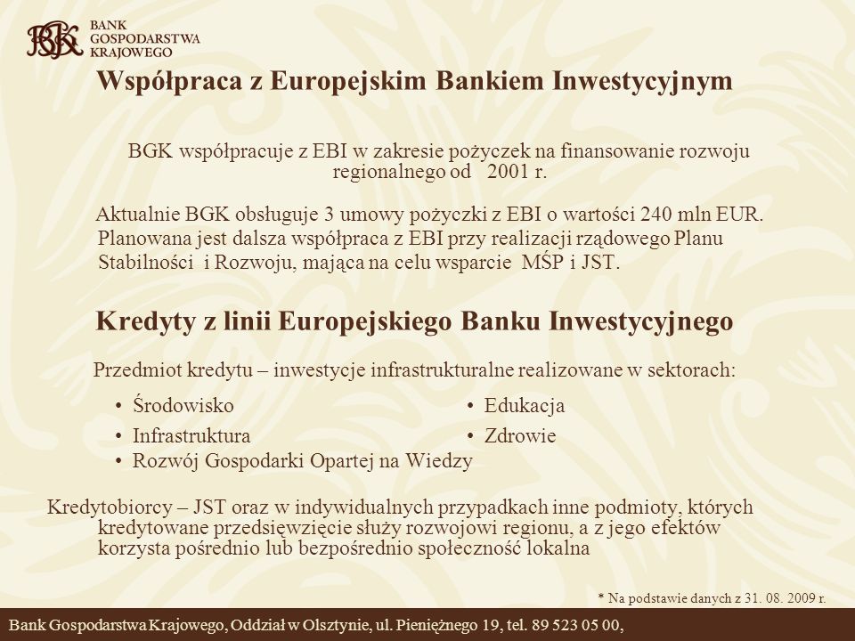 Współpraca z Europejskim Bankiem Inwestycyjnym