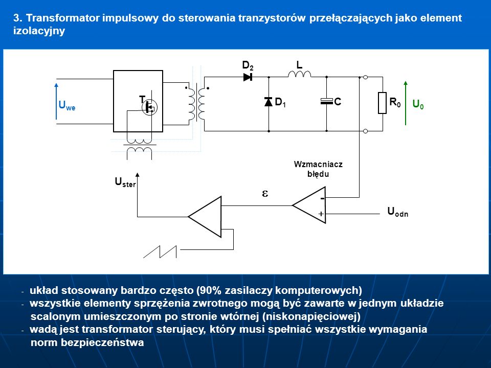 3. Transformator impulsowy do sterowania tranzystorów przełączających jako element izolacyjny