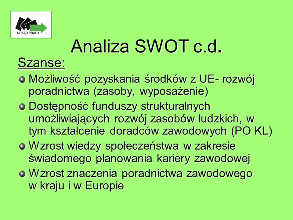 Analiza SWOT c.d. Szanse: