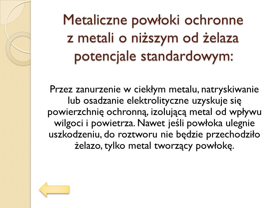 Metaliczne powłoki ochronne z metali o niższym od żelaza potencjale standardowym: