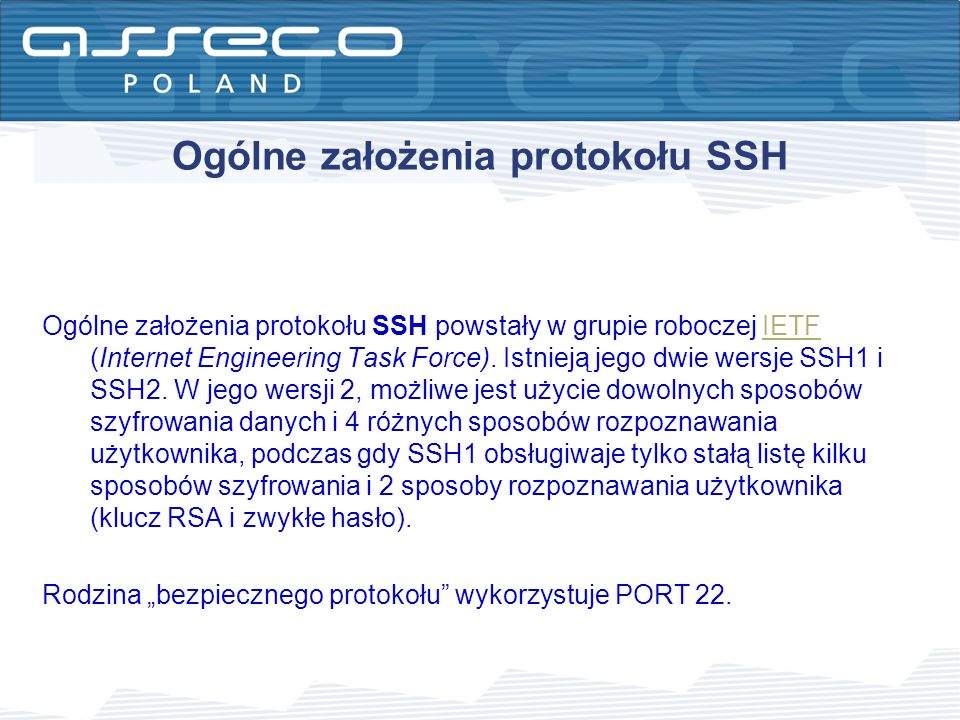 Ogólne założenia protokołu SSH