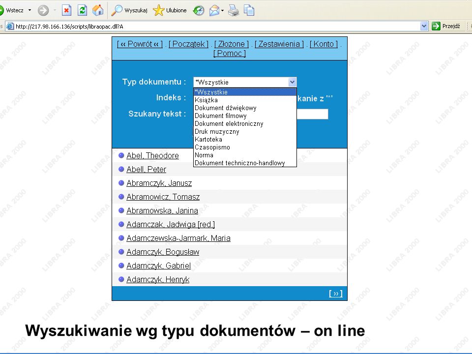 Wyszukiwanie wg typu dokumentów – on line