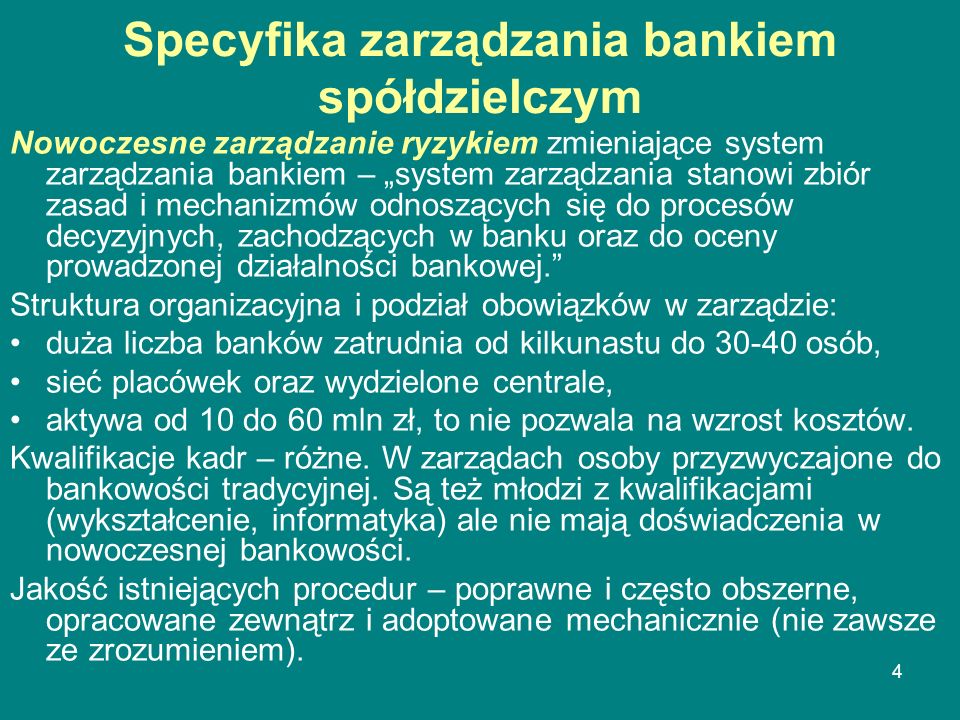 Specyfika zarządzania bankiem spółdzielczym