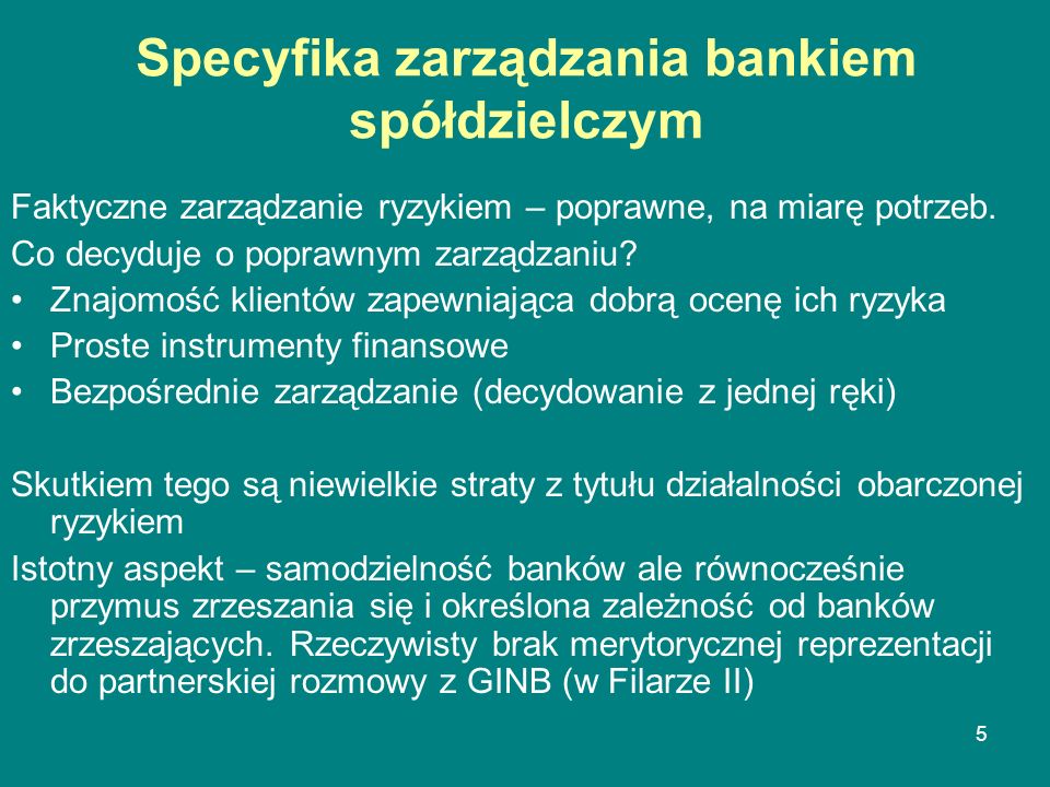 Specyfika zarządzania bankiem spółdzielczym