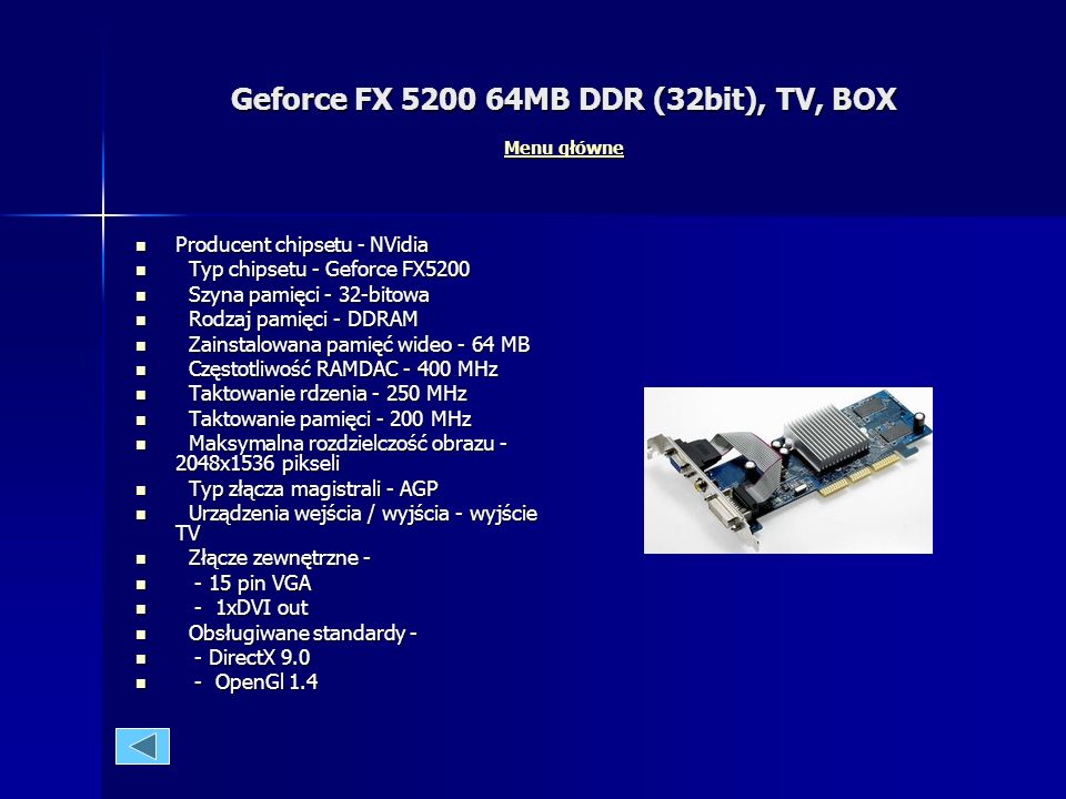 Geforce FX MB DDR (32bit), TV, BOX Menu główne