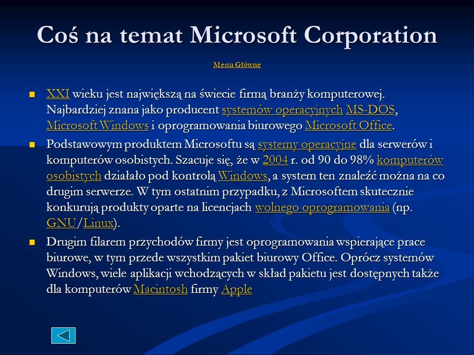 Coś na temat Microsoft Corporation Menu Główne