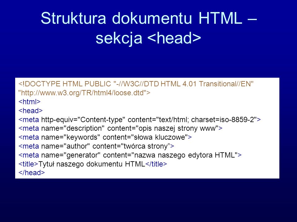 Struktura dokumentu HTML – sekcja <head>