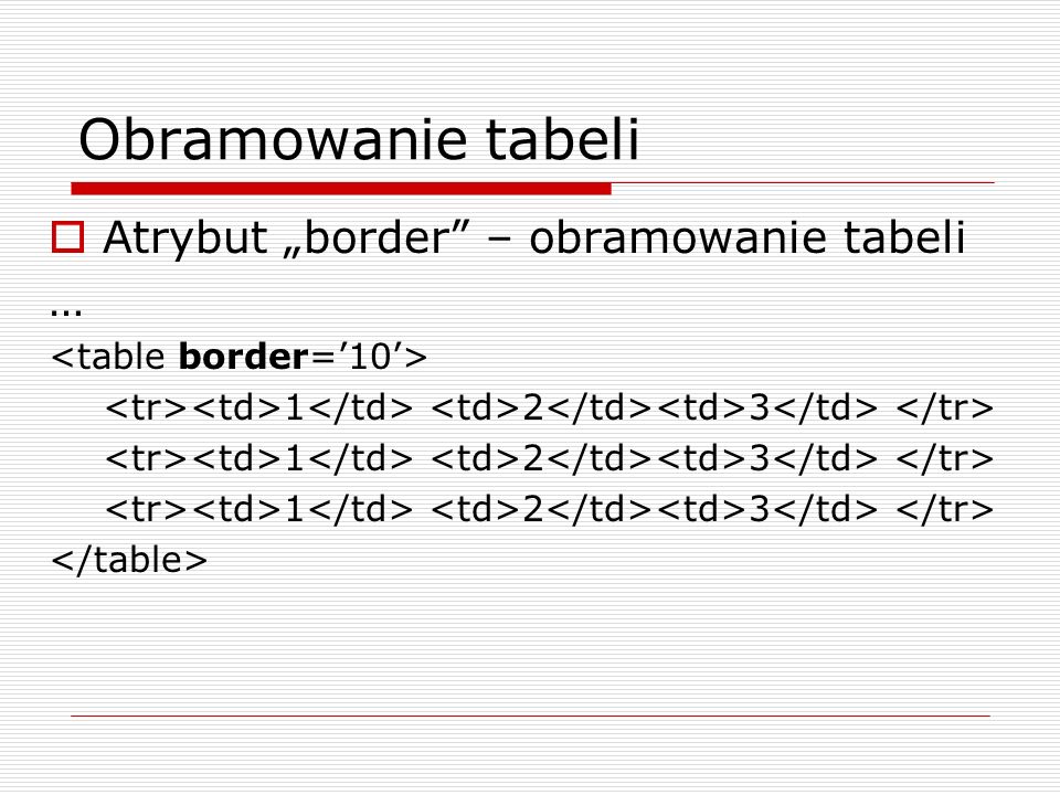 Obramowanie tabeli Atrybut „border – obramowanie tabeli …