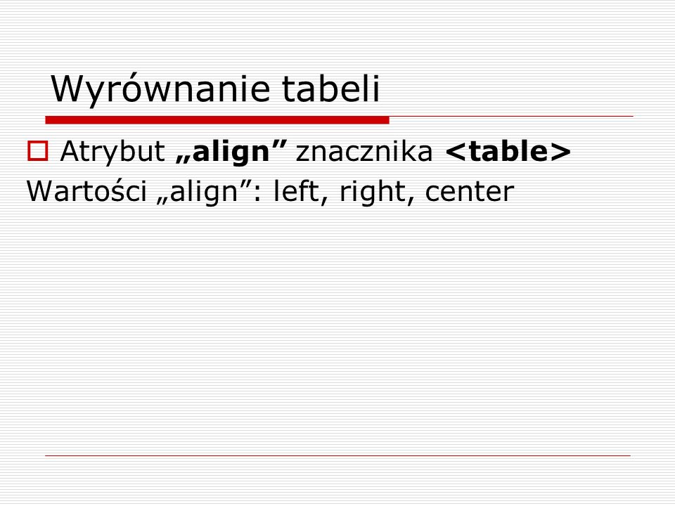 Wyrównanie tabeli Atrybut „align znacznika <table>