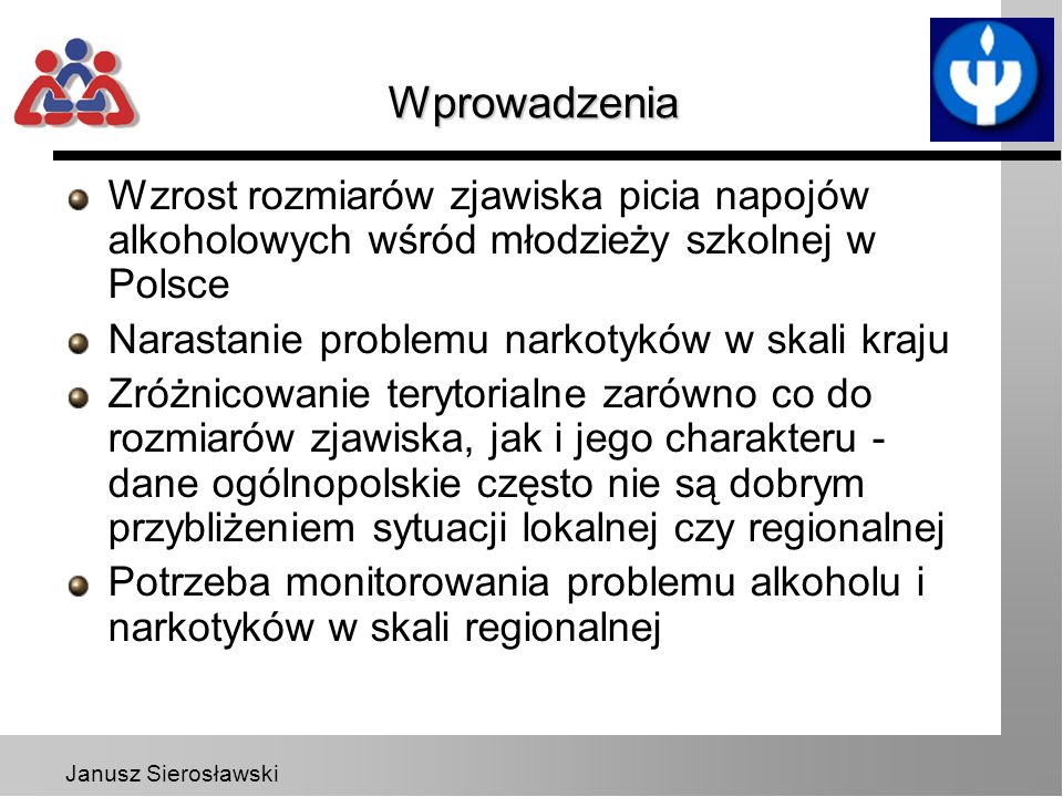 Wprowadzenia Wzrost rozmiarów zjawiska picia napojów alkoholowych wśród młodzieży szkolnej w Polsce.