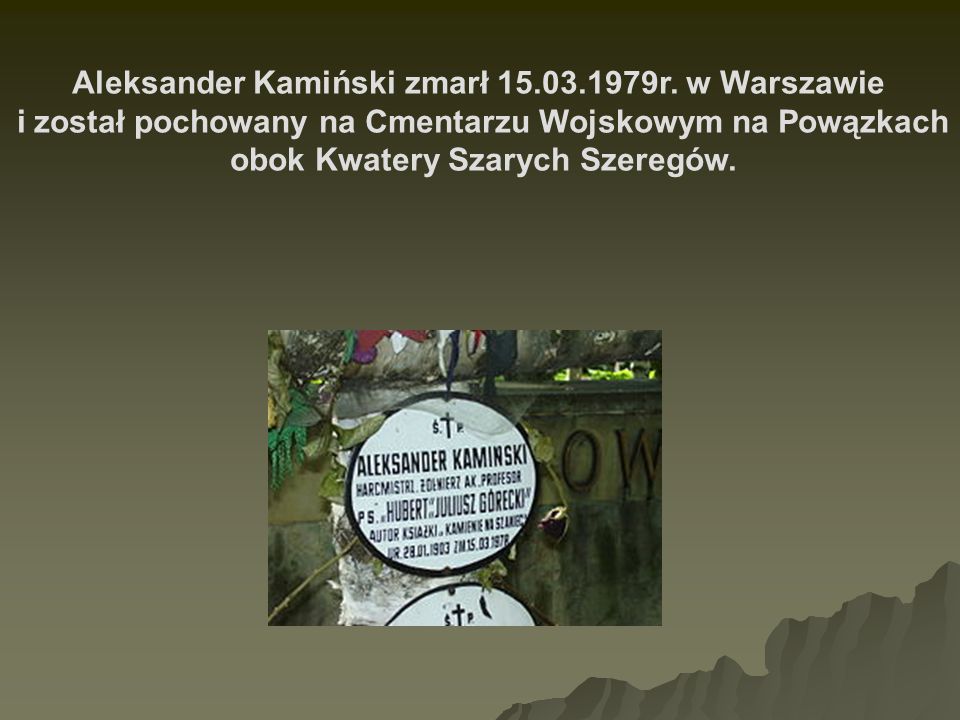 Aleksander Kamiński zmarł r. w Warszawie