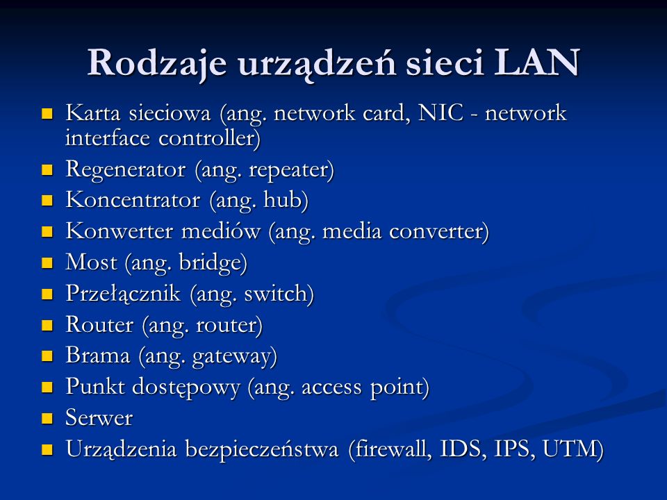 Rodzaje urządzeń sieci LAN