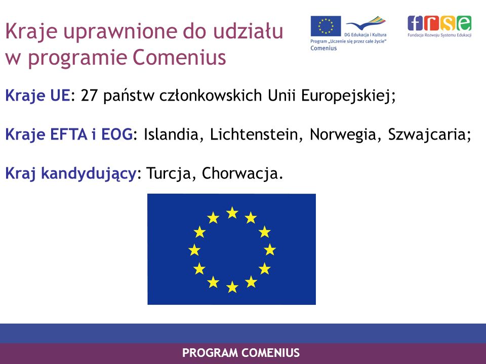 Kraje uprawnione do udziału w programie Comenius