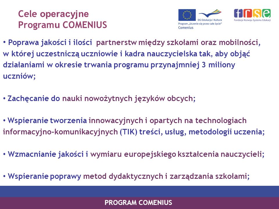 Cele operacyjne Programu COMENIUS